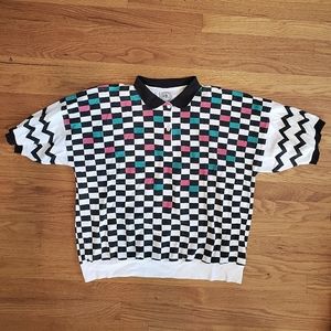 VTG 80's TOP Checked New Wave Shirt Polo w Collar LARGE XL XXL POP Art Unisex